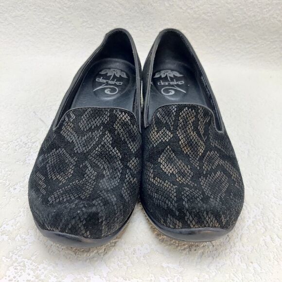 Dansko 'olivia' Loafer Flat Shoe Sz 37 US 6.5 - 7 Black & Bronze Snake Embossed - Picture 5 of 16